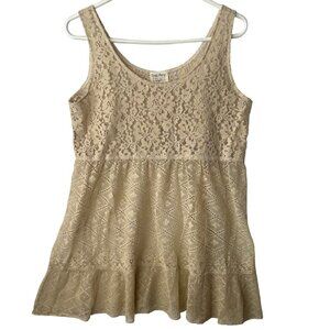 Rose Marie Designs Lace Babydoll Sleeveless Top Size S Ivory Beige Coquette